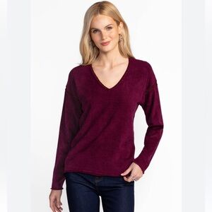 🌿 Johnny Was Chenille Classic Whipstitch Pullover Burgundy L NWT